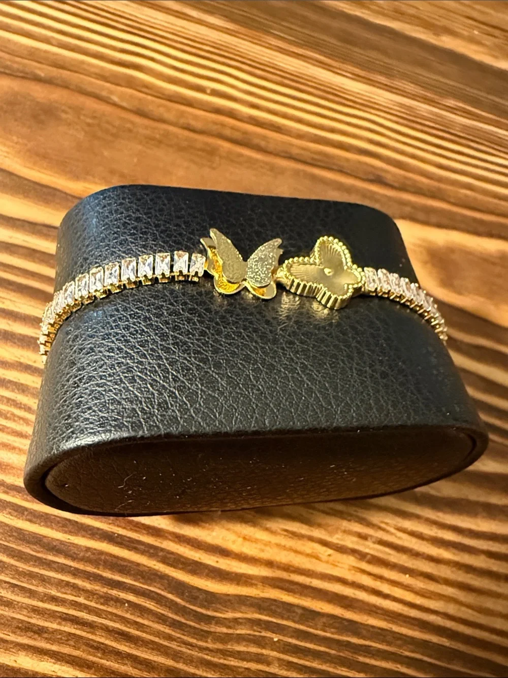 Gold Plated Butterfly & Flower Crystal Bracelet - Women Accessorie
